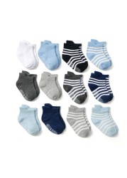 12 pairs/lot early childhood socks cotton floor socks boy gril baby short socks non-slip 1-5 years