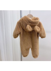 MILANCEL 2021 Autumn Winter Baby Rompers Cute Bear Hooded Baby Boys Rompers Warm Fleece Newborn Baby Clothes