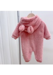 MILANCEL 2021 Autumn Winter Baby Rompers Cute Bear Hooded Baby Boys Rompers Warm Fleece Newborn Baby Clothes