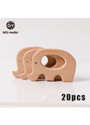 Let's Make 20pcs Wooden Teeth Natural Beech Wood Animal Wholesale DIY Bracelet Chain Accessories New Born BPA Free Elephant