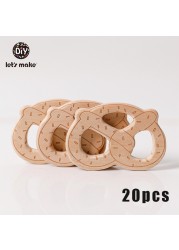 Let's Make 20pcs Wooden Teeth Natural Beech Wood Animal Wholesale DIY Bracelet Chain Accessories New Born BPA Free Elephant