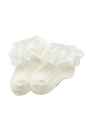 Breathable Cotton Socks with Lace for Little Girl Mesh Ruffle Socks for Kids White Pink Yellow Ankle Socks