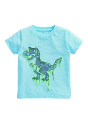 Little maven summer kids t-shirt short sleeve clothes discoloration sequin shark knitting beach casual cotton clothes 2-7years