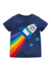 Little maven summer kids t-shirt short sleeve clothes discoloration sequin shark knitting beach casual cotton clothes 2-7years