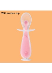 Children Training Spoon With Suction Cup Baby Cutlery Infant Feeding Liquid Silicone Non-slip Baby Spoon Utensils