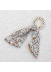 Fashion Women Pearl Hair Band Bandana Ropes Girl Bows Ponytail Scarf Ribbon Elastic Hair Accessories Scrunchie