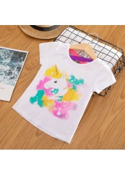 Kids Girl T-shirt Summer Baby Girls Cotton Tops Toddler T-shirt Children's Clothing Unicorn Clothes T-shirt Short Sleeve Clothes