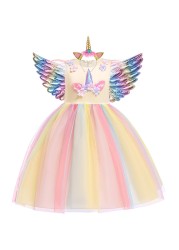 New Girls' Rainbow Unicorn Dress, Girls' Rainbow Unicorn Dress for Party Birthday