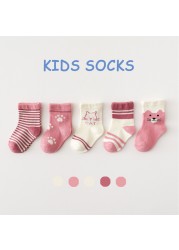 5 Pairs Cotton Kids Warm Socks Winter Socks For Baby Girls Cute Cartoon Newborn Toddler Casual Sports Socks Boys Socks 0-12 Years