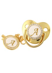Initial Letter Name Baby Pacifier & Pacifier Clips BPA Free Silicone Infant Nipple Gold Bling Newborn Dummy Soother