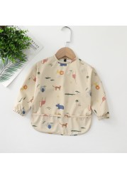 Easy to Wear Long Sleeve Baby Bib Baby Soft PU Bibs Painting Waterproof Meals Protection Washable Easy Clean Smock for Babies