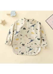 Easy to Wear Long Sleeve Baby Bib Baby Soft PU Bibs Painting Waterproof Meals Protection Washable Easy Clean Smock for Babies