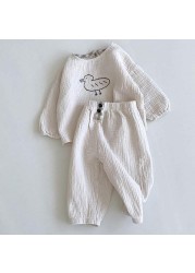 2022 New Baby Cotton Linen Clothes Set Plaid Cartoon Casual Tops Pants 2pcs Baby Set Cute Boy Girls Comfortable Infant Outfits