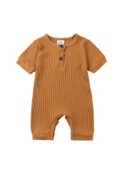 Newborn Summer Romper, Regular Color, Girls Clothes, Short Sleeve, Round Neck, Boys, 0-24 Months