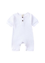 Newborn Summer Romper, Regular Color, Girls Clothes, Short Sleeve, Round Neck, Boys, 0-24 Months