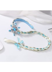 Little Girls Blonde Cosplay Weaving Princess Braid Tangled Rapunzel Headband Hair Elsa Accessories Girl Wig