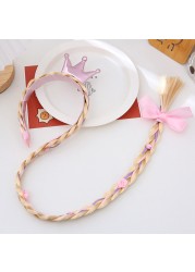 Little Girls Blonde Cosplay Weaving Princess Braid Tangled Rapunzel Headband Hair Elsa Accessories Girl Wig