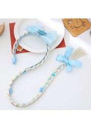 Little Girls Blonde Cosplay Weaving Princess Braid Tangled Rapunzel Headband Hair Elsa Accessories Girl Wig