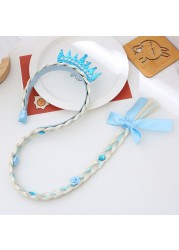 Little Girls Blonde Cosplay Weaving Princess Braid Tangled Rapunzel Headband Hair Elsa Accessories Girl Wig