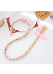 Little Girls Blonde Cosplay Weaving Princess Braid Tangled Rapunzel Headband Hair Elsa Accessories Girl Wig