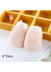 1 Pair Baby Protective Gloves Newborn Gloves Infant Supplies Cute Soft Adjustable Pure Color Breathable Cotton Gloves For Baby 0-24M