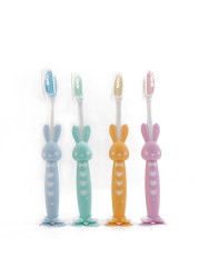 4psc/set Children's Toothbrush with Bamboo Charcoal Soft Hair Little Bear and Rabbit Cartoon Dental Care Manual Toothbrush