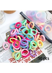 50pcs Set Colorful Girl Ornament Nylon Elastic Hair Bands Ponytail Hair Accessories Holder Rubber Bands Scrunchie Headband