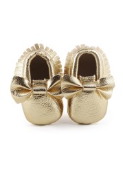 Newborn Baby Shoes Infant Boys Girl First Walker PU Sole Princess Bowknot Fringe Toddler Baby Crib Shoes Casual Moccasins