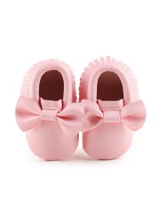 Newborn Baby Shoes Infant Boys Girl First Walker PU Sole Princess Bowknot Fringe Toddler Baby Crib Shoes Casual Moccasins