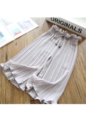 2022 Spring Girls Wide Leg Pants Baby Thin Chiffon Pant Children Loose Pleated Elastic Waist Trousers Summer Girl Cropped Trousers