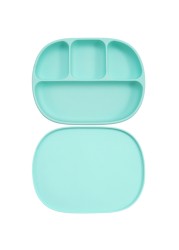 Silicone Baby Dinner Plate With Four Separating Compartments Strong Suction Cup With Lid Silicone Macaron Fresh Color BPA Free