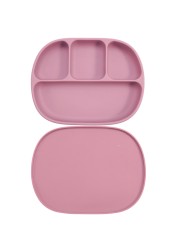 Silicone Baby Dinner Plate With Four Separating Compartments Strong Suction Cup With Lid Silicone Macaron Fresh Color BPA Free