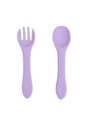 2pcs Baby Soft Silicone Fork Spoon Set Feeding Dishes Toddler Toddlers Infant Feeding Accessories Silicone Tableware