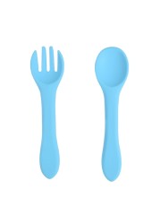 2pcs Baby Soft Silicone Fork Spoon Set Feeding Dishes Toddler Toddlers Infant Feeding Accessories Silicone Tableware