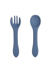 2pcs Baby Soft Silicone Fork Spoon Set Feeding Dishes Toddler Toddlers Infant Feeding Accessories Silicone Tableware