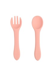 2pcs Baby Soft Silicone Fork Spoon Set Feeding Dishes Toddler Toddlers Infant Feeding Accessories Silicone Tableware