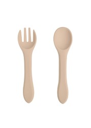 2pcs Baby Soft Silicone Fork Spoon Set Feeding Dishes Toddler Toddlers Infant Feeding Accessories Silicone Tableware