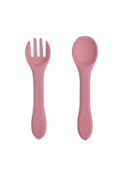 2pcs Baby Soft Silicone Fork Spoon Set Feeding Dishes Toddler Toddlers Infant Feeding Accessories Silicone Tableware