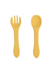 2pcs Baby Soft Silicone Fork Spoon Set Feeding Dishes Toddler Toddlers Infant Feeding Accessories Silicone Tableware