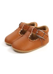 Newborn Baby Shoes Classic Leather Strap Boys Girls Multicolor Rubber Sole Infant Anti-slip First Walkers Shoes