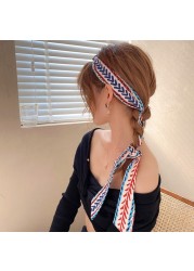 1pc Adult Kids Silk Scarf French Style Headband Girls Braided Bow Long Ribbon Head Rope Tied Hair Streamer Clothes Accessories