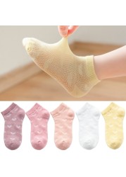 5 Pairs Girls Cotton Socks Summer Thin Mesh Breathable Cute Cartoon Children Socks Toddler Baby Girls Socks Pink 1-12 Years