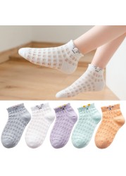 5 Pairs Girls Cotton Socks Summer Thin Mesh Breathable Cute Cartoon Children Socks Toddler Baby Girls Socks Pink 1-12 Years