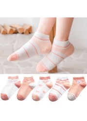 5 Pairs Girls Cotton Socks Summer Thin Mesh Breathable Cute Cartoon Children Socks Toddler Baby Girls Socks Pink 1-12 Years