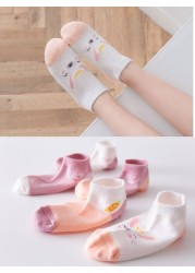 5 Pairs Girls Cotton Socks Summer Thin Mesh Breathable Cute Cartoon Children Socks Toddler Baby Girls Socks Pink 1-12 Years