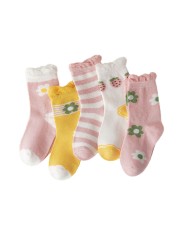 5pairs/lot Cute Cartoon Baby Girls Socks Winter Thicken Soft Kawaii Infant Toddler Socks Cotton Baby Boy Sports Socks for 1-12Y