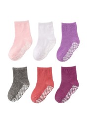 6 Pairs Set 0-7Years Cotton Boys Girls Infant Baby Kids Children Baby Non-slip Grips Socks Autumn Winter Spring Summer