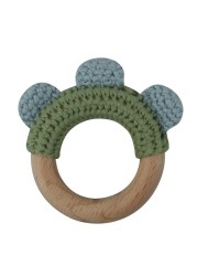 1pc or 2pcs/set BPA Free Crochet Dinosaur Baby Teether Rattle Safe Beech Wooden Teether Ring Newborn Mobile Sport Educational Toy