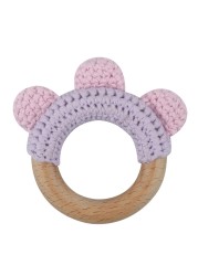 1pc or 2pcs/set BPA Free Crochet Dinosaur Baby Teether Rattle Safe Beech Wooden Teether Ring Newborn Mobile Sport Educational Toy