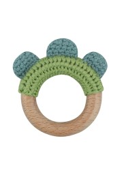 1pc or 2pcs/set BPA Free Crochet Dinosaur Baby Teether Rattle Safe Beech Wooden Teether Ring Newborn Mobile Sport Educational Toy